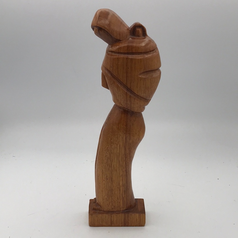Handcarved Wooden Statue of Mamma‎ Carrying Her Baby on her Back Approx 12" Tall